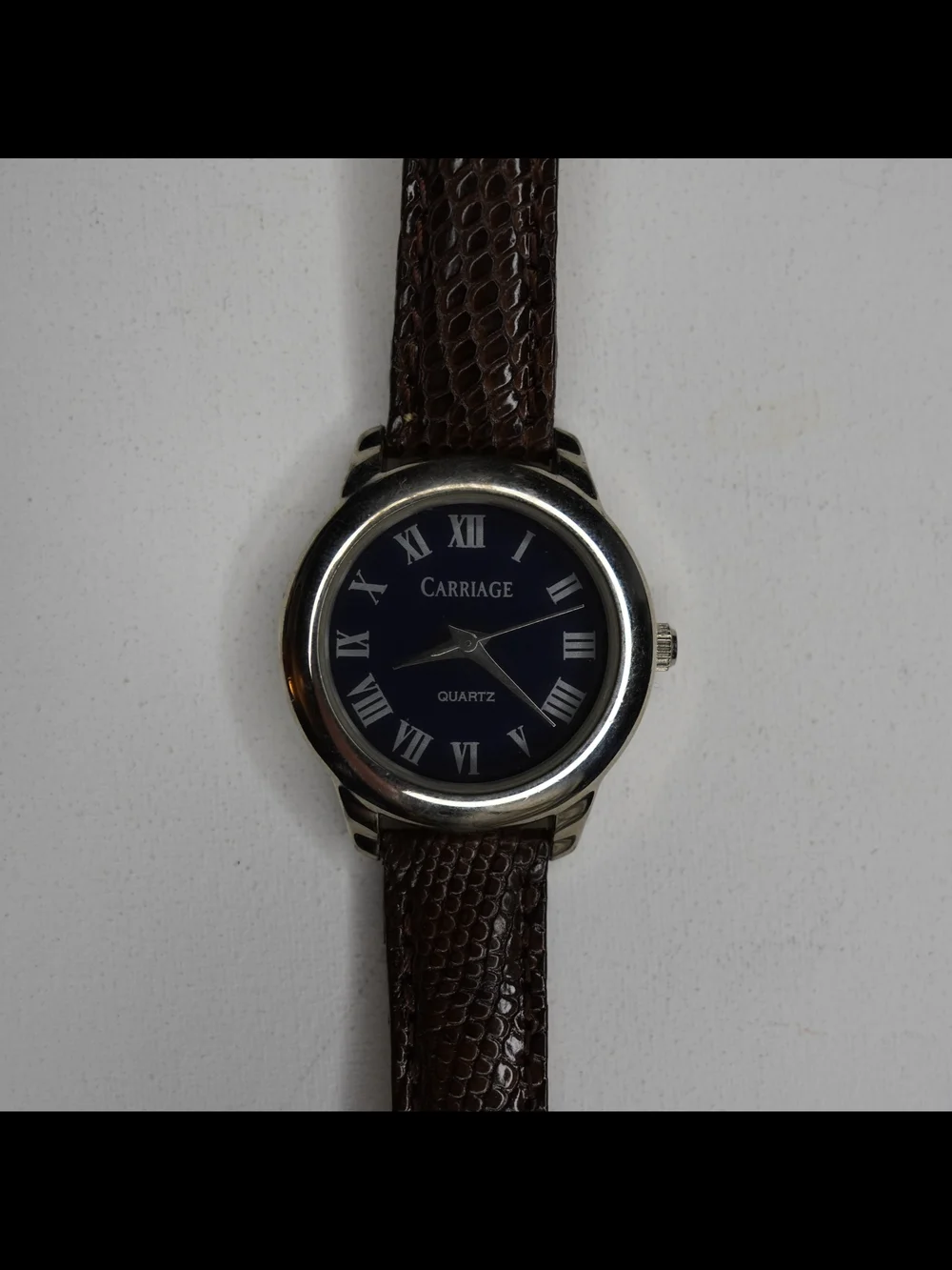 Vintage Carriage by Timex Ladies Quartz Watch Roman Numerals Brown Leather Band